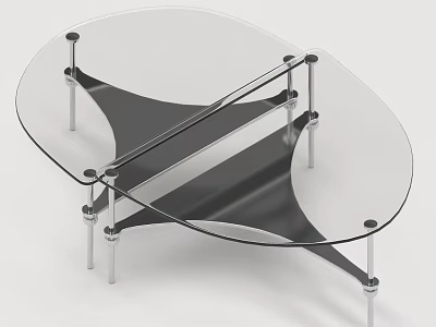 Modern Irregular Glass Top Metal Bracket Sofa Coffee Table Set For Minimalist Living Room 3d model