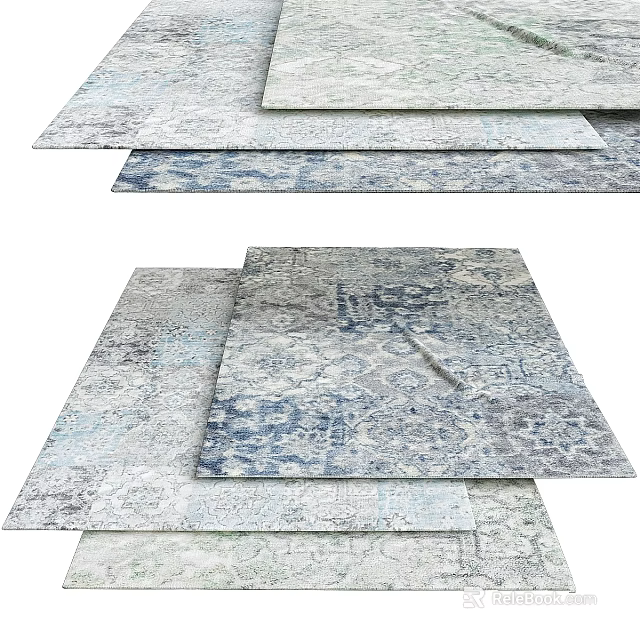 Square Rugs With Traditional Blue And Gray Patterns In Stacked 3d model