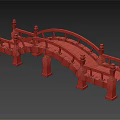 Arched Garden Bridge With Wooden Deck Black Railings And Lamp Posts