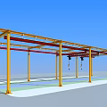 Industrial Gantry Crane Equipment with Yellow Frame Red Beams and Lifting Hooks