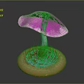 Colorful Decorative Mushroom With Pink Cap Blue Stem And Green Grass On Brown Base