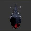 Dark Blue Warship Model With Red Bottom Number 737 Helicopter On Deck And Radar Antennas