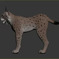 3D Lynx Model with Pink Fur and Spots Standing on Dark Background Open Mouth
