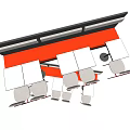 Modern Dining Table Set With Bench Seating And Red Black Chairs 3d model