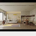 Modern Living Dining Room Interior With Light Sofa Area Rug Wall Art Round Table Chairs