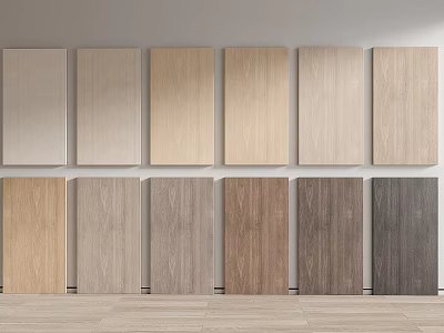 Various Natural Wood Wall Paneling Samples with Different Wood Tones for Interior Design 3d model