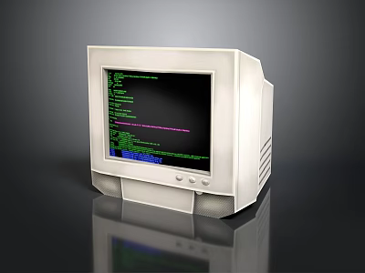 Vintage Old Computer Monitor Screen Displaying Green Purple Code Text Lines 3d model