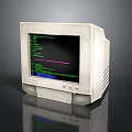 Vintage Old Computer Monitor Screen Displaying Green Purple Code Text Lines