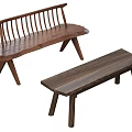 Modern Solid Wood Benches Featuring Slatted Backrest And Backless Flat Structure Design