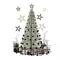 Elegant Festive Christmas Tree Decorated With Stars Gifts And Reindeer Silhouettes