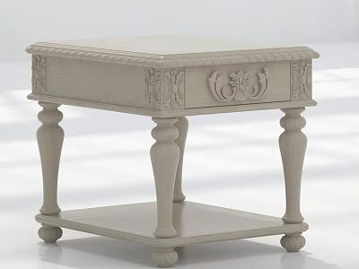 Classical Style Beige Side Table With Carved Details Drawer And Lower Shelf 3d model