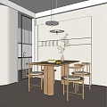 Modern Restaurant Interior With Wooden Dining Table Four White Cushion Chairs Green Plant Fruit Bowl