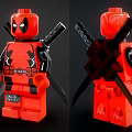 Lego Deadpool Building Block Figure Red Black Design With Samurai Swords And Gun