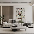Modern Sofa Coffee Table Combination With White Sofa Oval Coffee Table Decorative Pillows And Green Plant