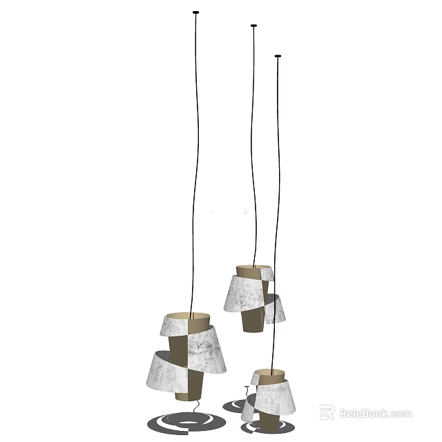 Modern Layered Pendant Lights With Stacked White And Brown Metallic Shades For Contemporary Interior Decoration 3d model 