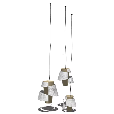 Modern Layered Pendant Lights With Stacked White And Brown Metallic Shades For Contemporary Interior Decoration 3d model