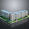 Modern Light-colored Multi-story Apartment Building With Green Lawns And Shrubs