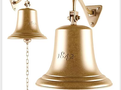 Two Brass Wall Mounted Bells With 1842 Engraving And Chain 3d model
