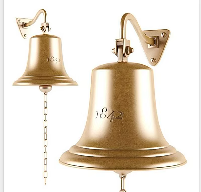 Two Brass Wall Mounted Bells With 1842 Engraving And Chain 3d model