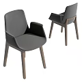 Modern Gray Fabric Dining Chairs With Armrests And Solid Wooden Legs 3d model