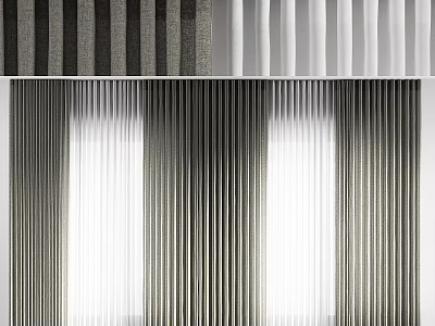 Gray And White Striped Curtains With Light Filtering Design For Home 3d model