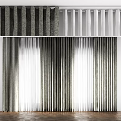Gray And White Striped Curtains With Light Filtering Design For Home 3d model