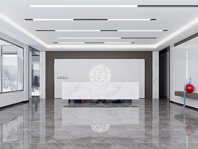 Modern Reception Desk With Marble Counter Decorative Wall Design And Polished Floor 3d model