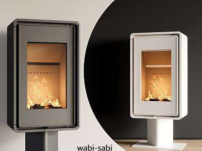 Wabi Sabi Style Fireplaces With Gray And White Design And Burning Flames 3d model