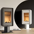 Wabi Sabi Style Fireplaces With Gray And White Design And Burning Flames