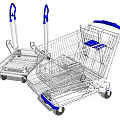 Public Facilities Metal Shopping Cart And Hand Truck With Blue Handles And Wheels