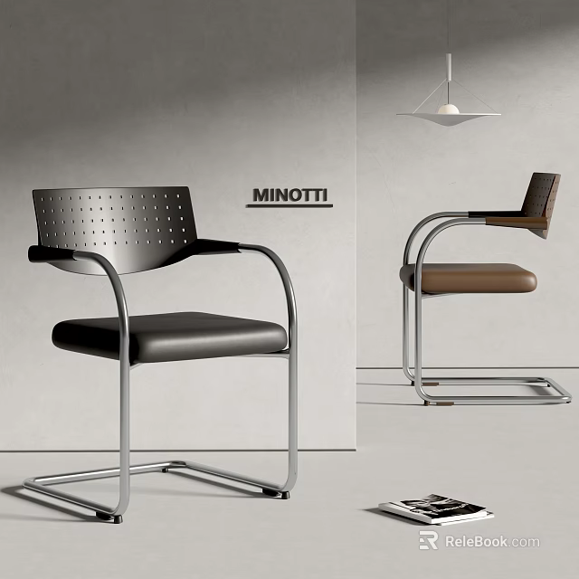 MINOTTI Elegant Modern Dining Chairs With Leather Seat Perforated Backrest And Metal Frame 3d model 