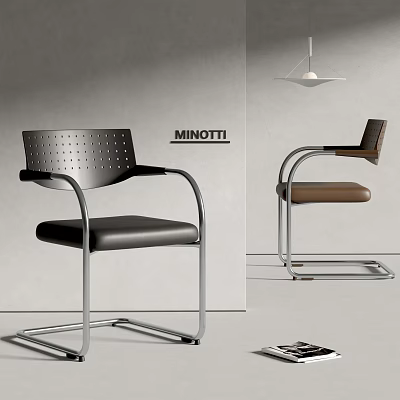 MINOTTI Elegant Modern Dining Chairs With Leather Seat Perforated Backrest And Metal Frame 3d model