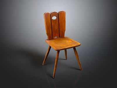 Single Wooden Chair with Unique Backrest Design Slender Legs and Vintage Style 3d model