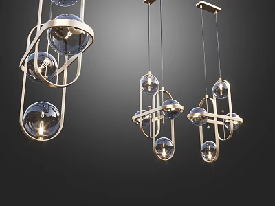 Modern Pendant Lights Featuring Metal Geometric Frame and Glass Globes 3d model