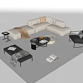 Modern Living Room Sofa Coffee Table Combination With Beige L Shaped Sofa Pillows And Black Accent Chair