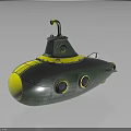 Vintage Green And Yellow Submarine Water Vehicle With Round Windows And Retro Design 3d model