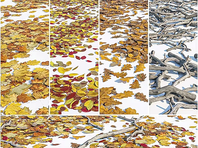 Natural Stone And Wood Elements With Colorful Fall Leaves For Decorative Design 3d model
