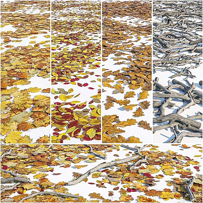 Natural Stone And Wood Elements With Colorful Fall Leaves For Decorative Design 3d model