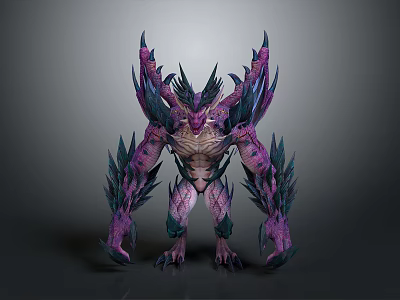 Game and Movie Monster Character With Purple Blue Skin Sharp Horns Claws and Muscular Body 3d model