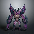 Game and Movie Monster Character With Purple Blue Skin Sharp Horns Claws and Muscular Body