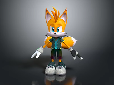 Game And Movie Character Yellow Orange Fox With Blue Eyes White Gloves And Tail 3d model