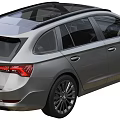 Silver Skoda Station Wagon Car With Stylish Headlights And Wheels