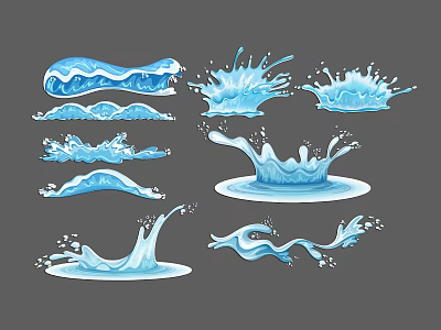 Different Water Splashes And Wave Shapes For Design Elements 3d model