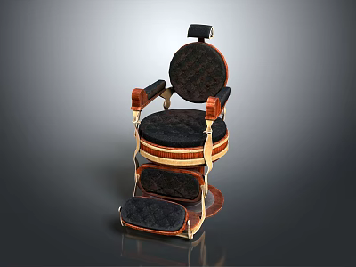 Vintage Massage Chair With Wooden Arms Black Cushion And Comfortable Footrest 3d model
