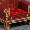 Red Chinese Classical Single Sofa With Gold Carved Ornate Backrest And Upholstered Seat