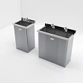 Two Stainless Steel Industrial Equipment With Faucets And Cabinets Sleek Design