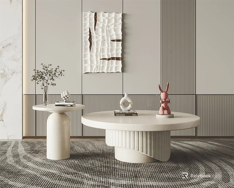 Modern White Round Coffee Table Design With Side Table And Decor Accents 3d model
