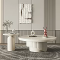 Modern White Round Coffee Table Design With Side Table And Decor Accents 3d model
