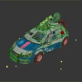 Blue And White Car With Pink Stripe Graffiti On Body And Device On Roof