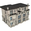 Semi Detached Villa With Stone Facade Multiple Windows Symmetrical Design And Roof Chimneys